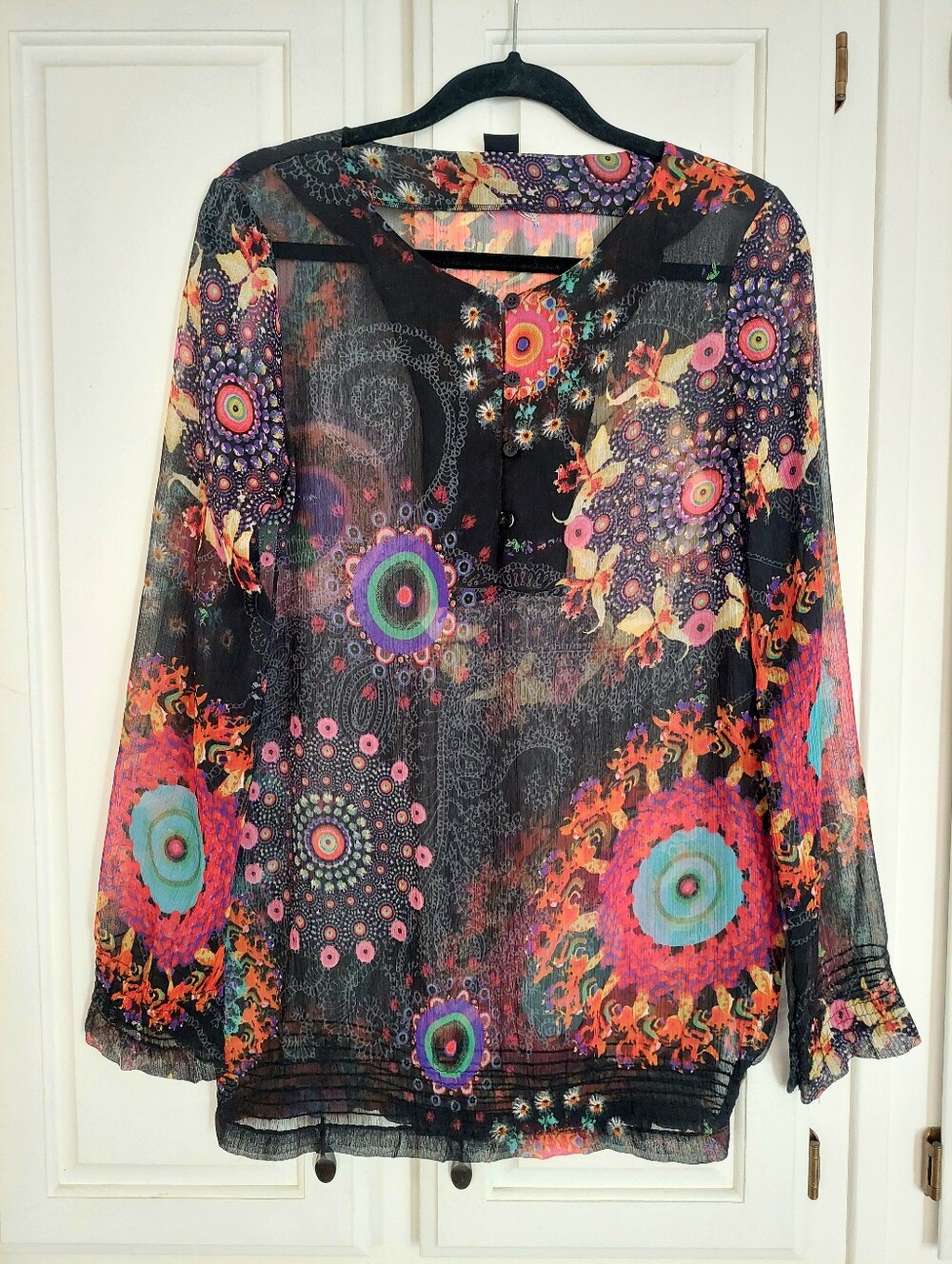 Desigual Semi-Sheer Mandala Print Chiffon Tunic Blouse Size M/L - Picture 2 of 13